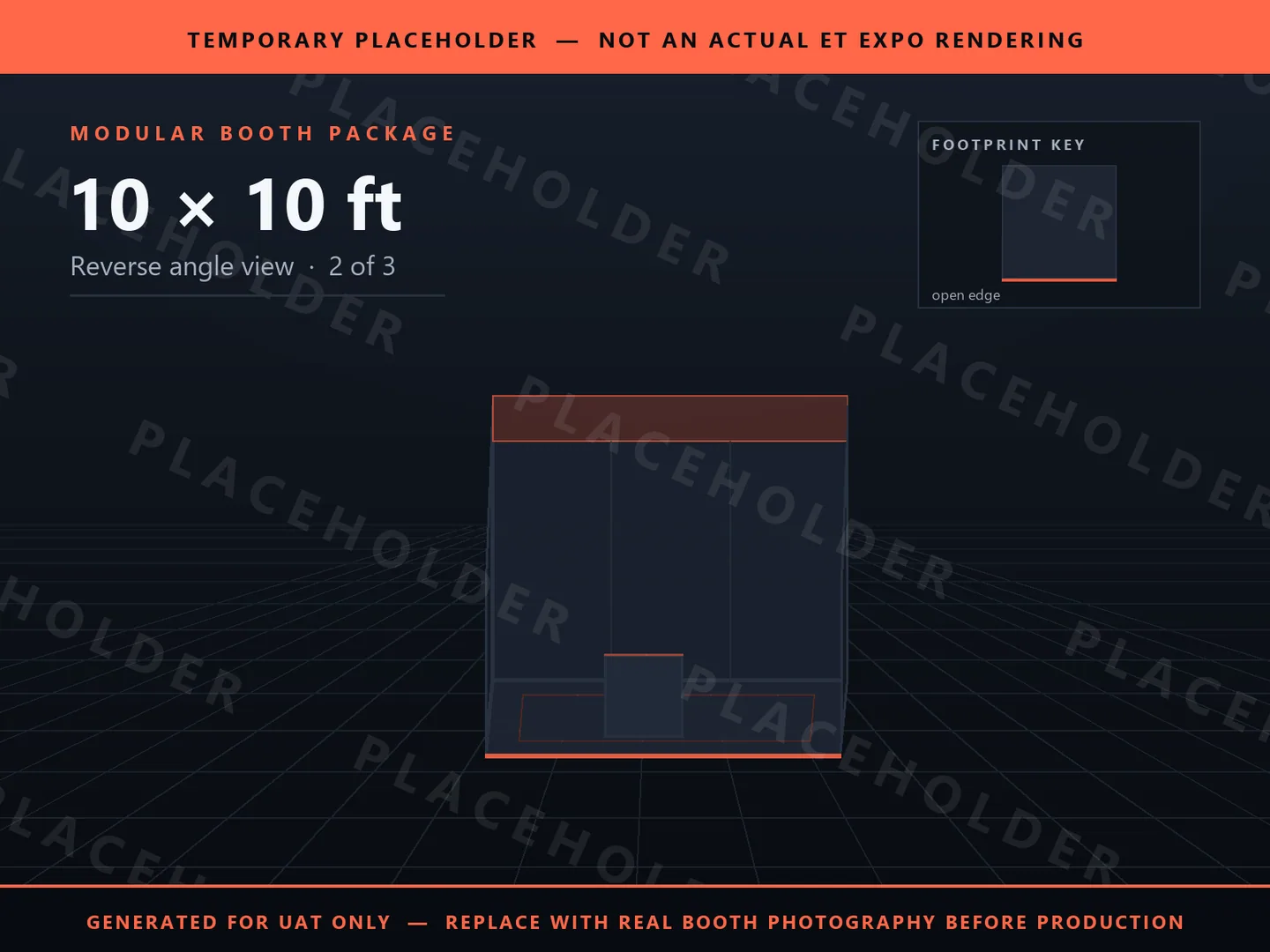 Placeholder graphic for 10 x 10 ft Inline Booth. Schematic massing only, not an actual ET EXPO booth rendering.