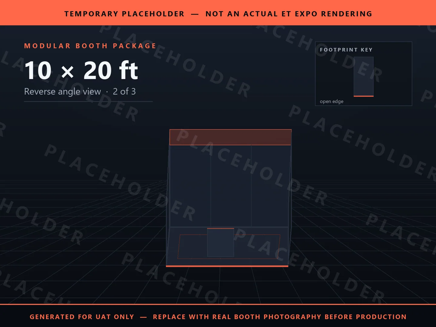 Placeholder graphic for 10 x 20 ft Inline Booth. Schematic massing only, not an actual ET EXPO booth rendering.