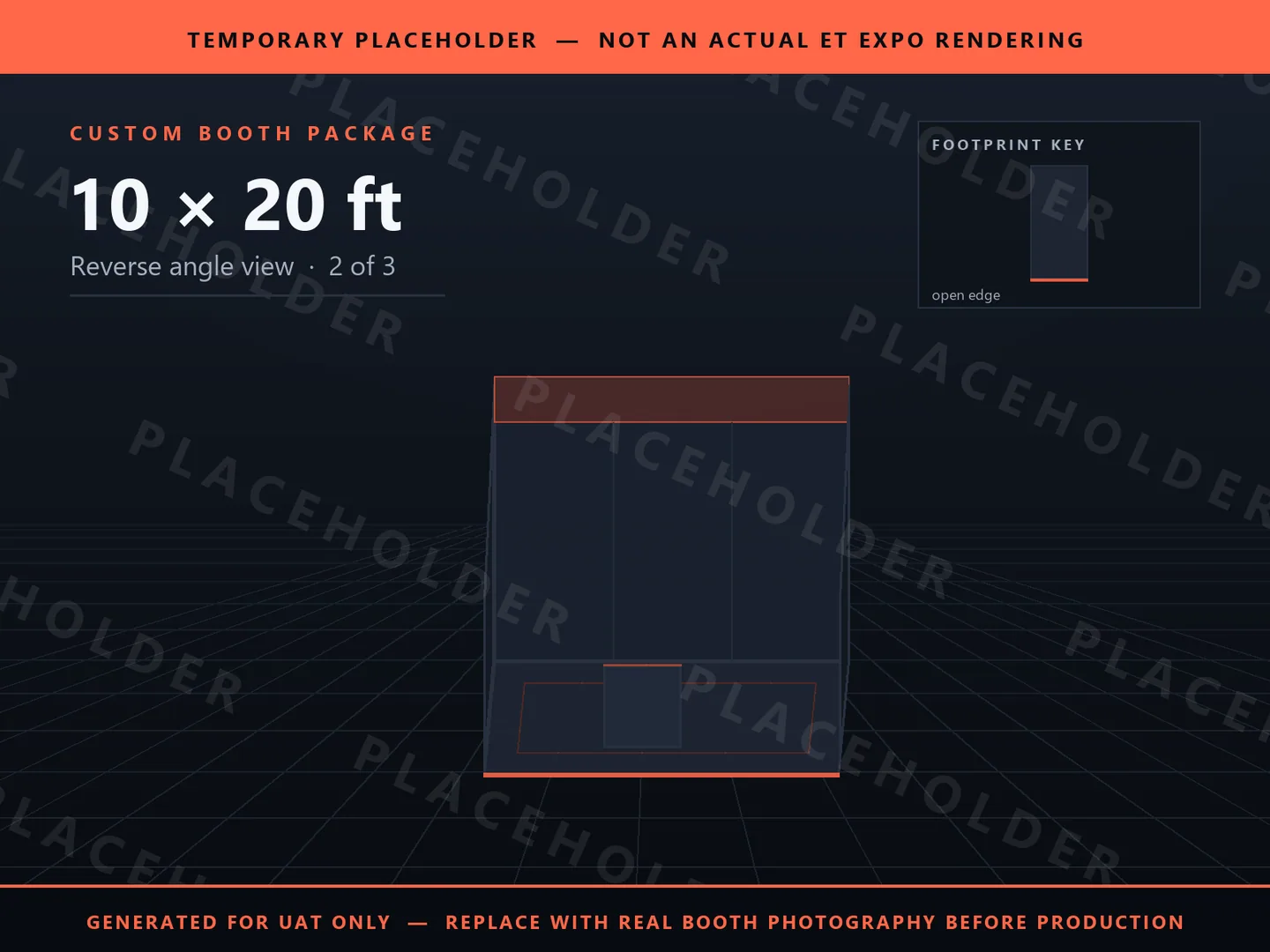 Placeholder graphic for 10 x 20 ft Inline Booth. Schematic massing only, not an actual ET EXPO booth rendering.