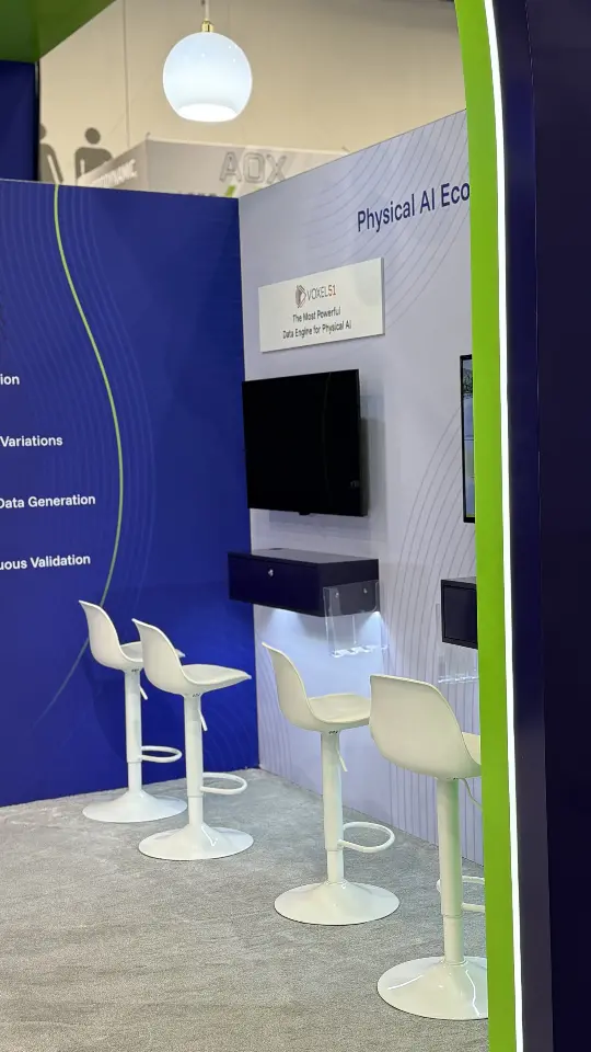 Closer view of the side demo station and its stools