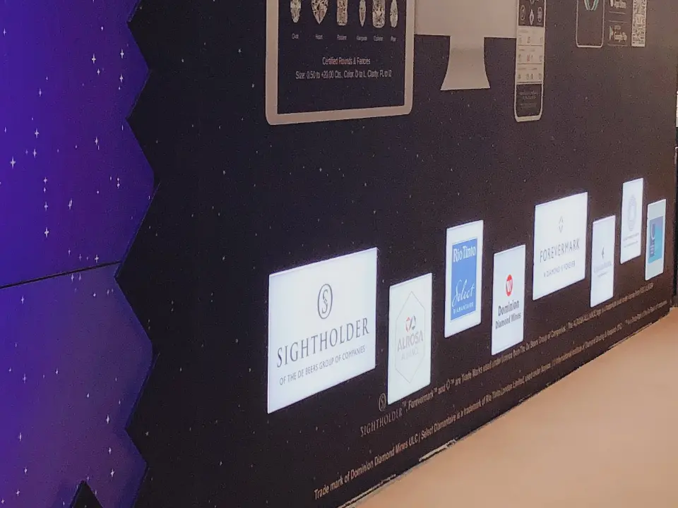 Long starry wall with a Sightholder sign and a row of small backlit frames