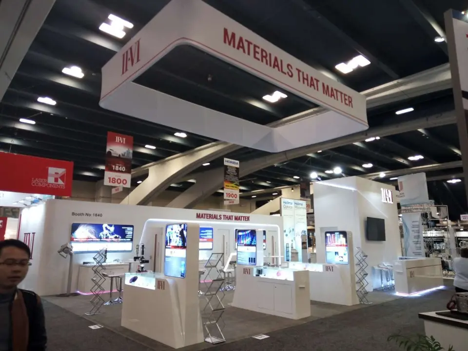 End view of the hanging sign over display towers and brochure racks