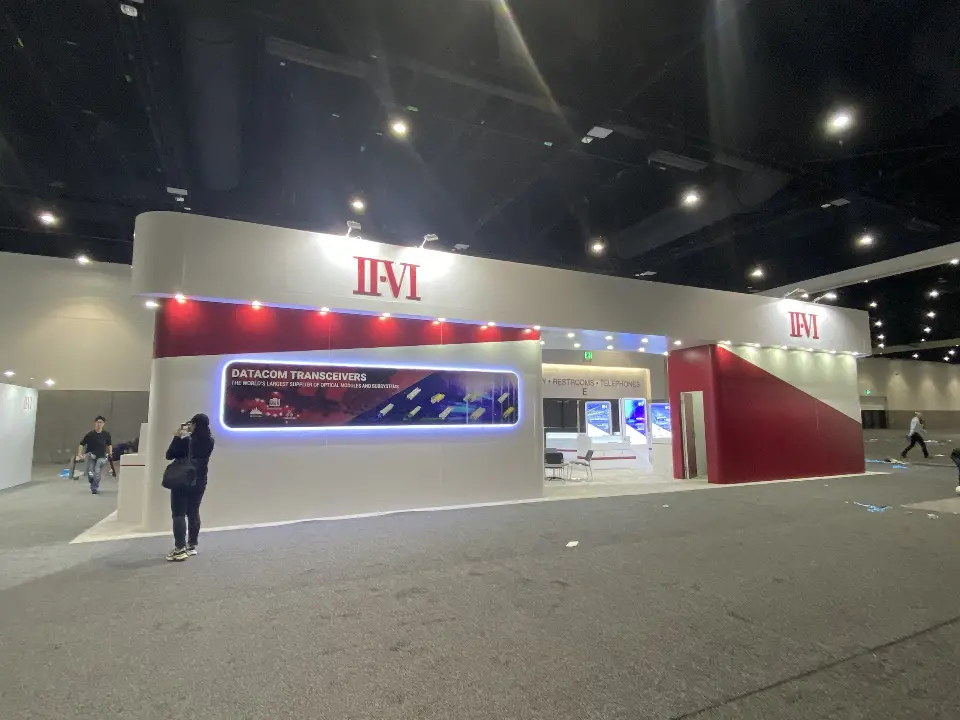 Red-accented fascia band with backlit graphic and II-VI logo