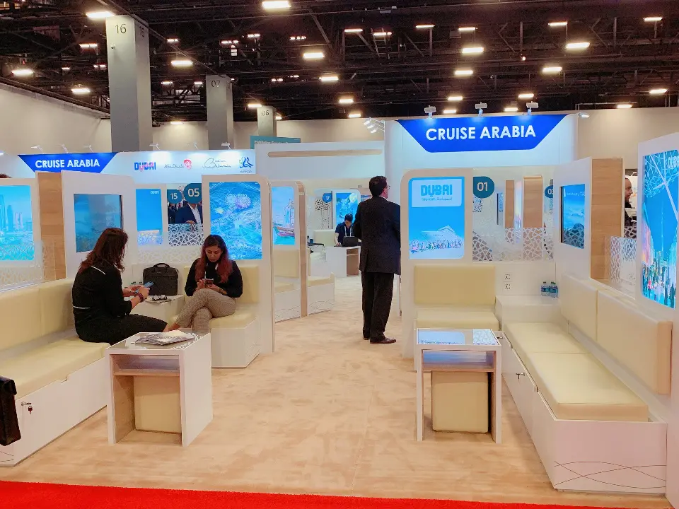 Visitors seated in a bench pod during a meeting