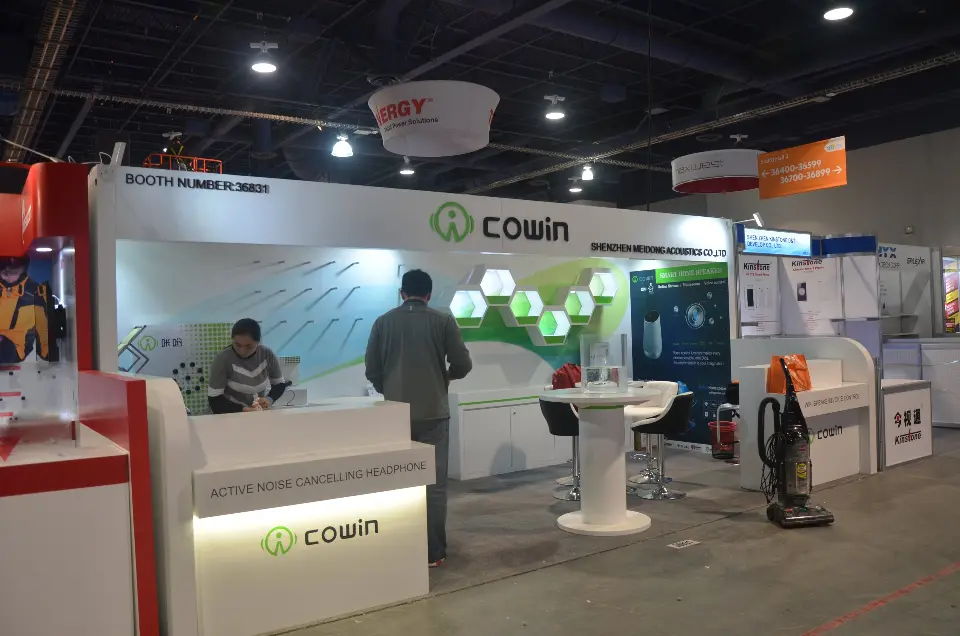 Side view of the white Cowin counter and round high table