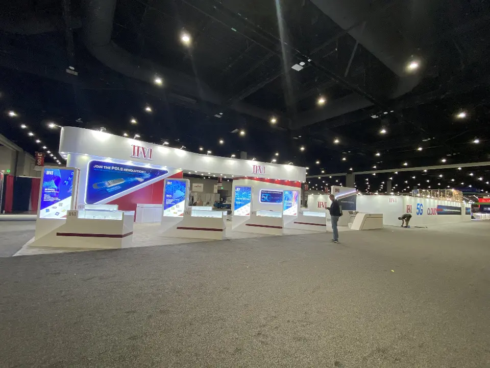 Wider view of the kiosks and white fascia in the empty hall