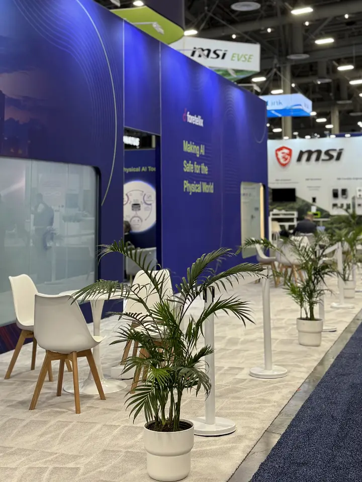 Side wall with palms, chairs and a rope barrier