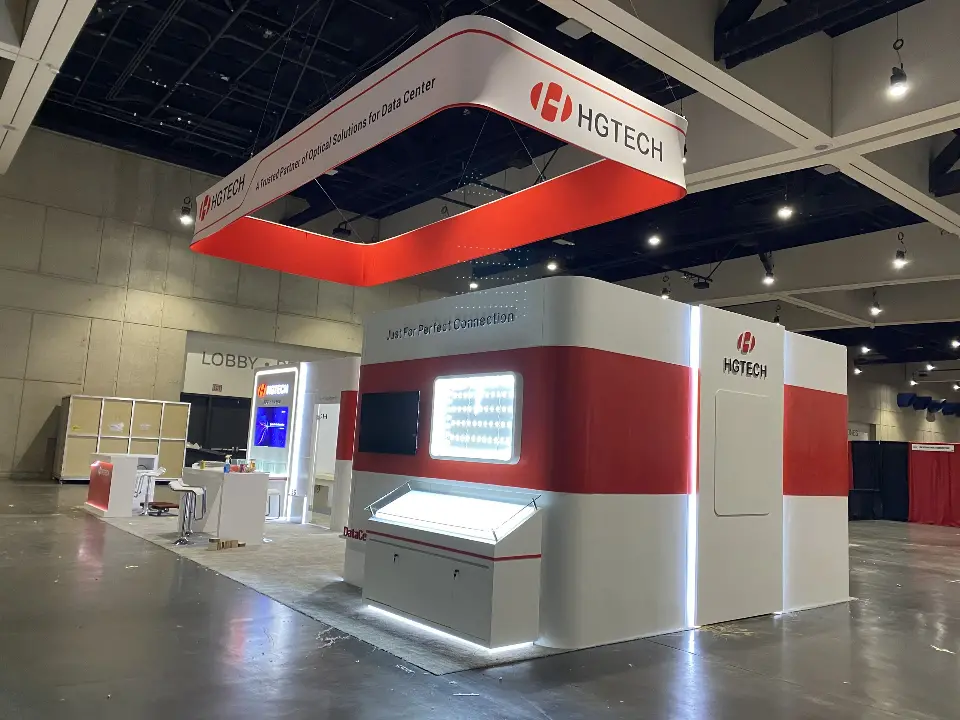Side counter with a lit display box and a wall screen