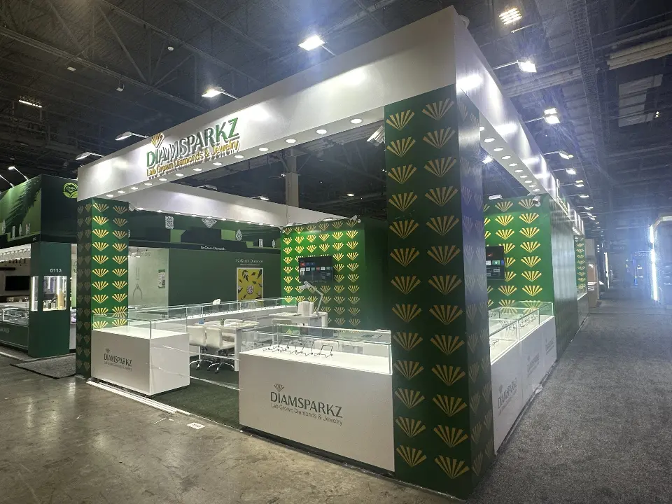 Straight front view of the empty booth with downlights on