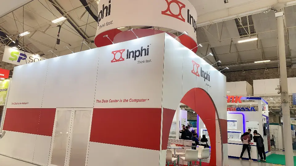 Long white side wall with red base panels and The Data Center is the Computer text
