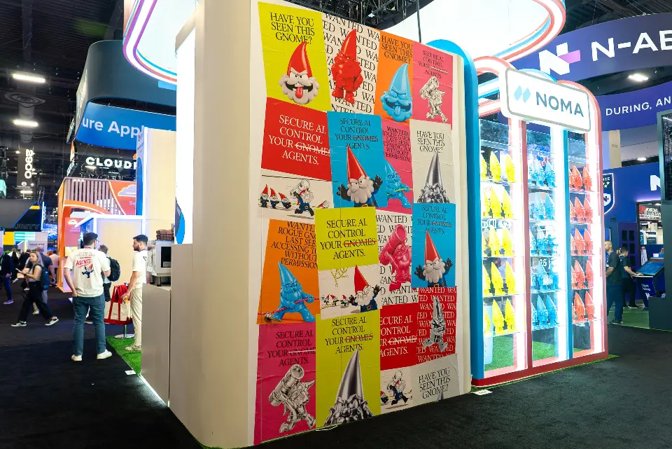 Back corner wrapped in colorful pop-art gnome posters