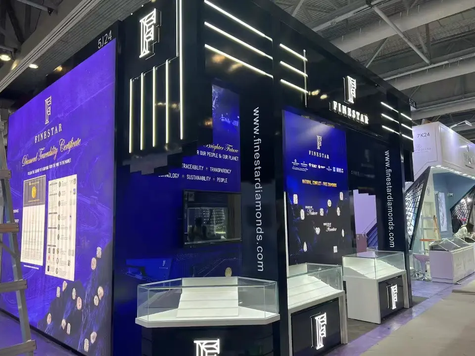 Another corner with a backlit graphic window and a display counter