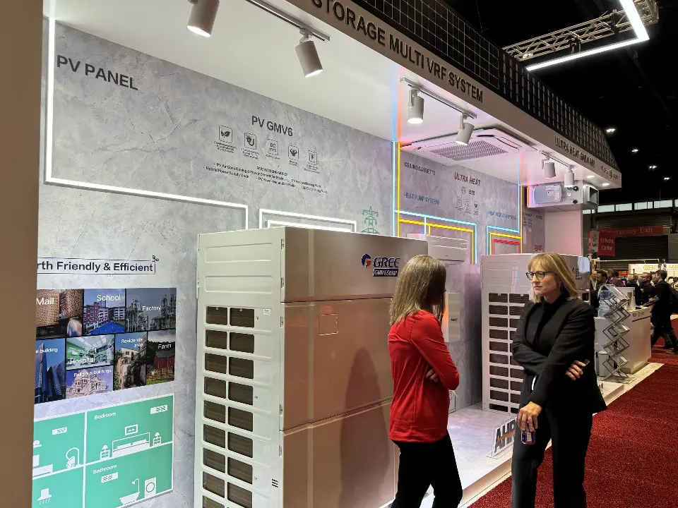 Solar panel and multi-split unit room with visitors in the aisle