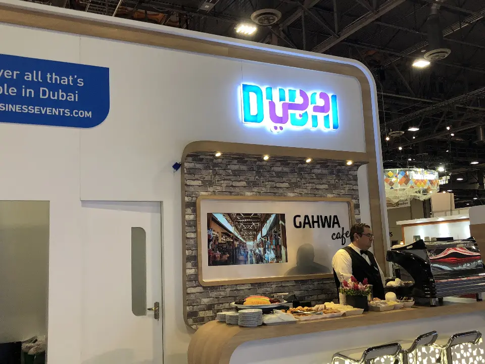 Gahwa coffee counter with staff serving behind it