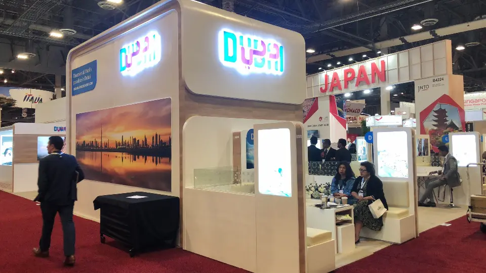 Sunset skyline panorama on the outer wall with a lounge nook beside it