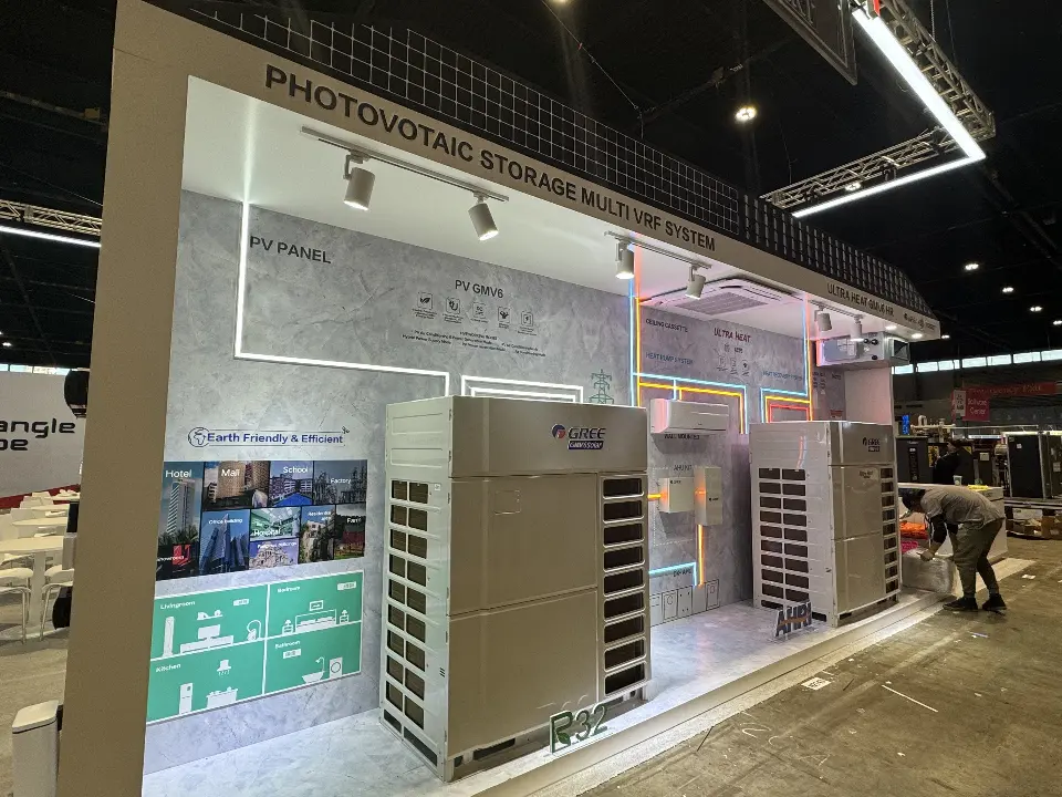Photovoltaic storage system room with video screen and multi-split outdoor units