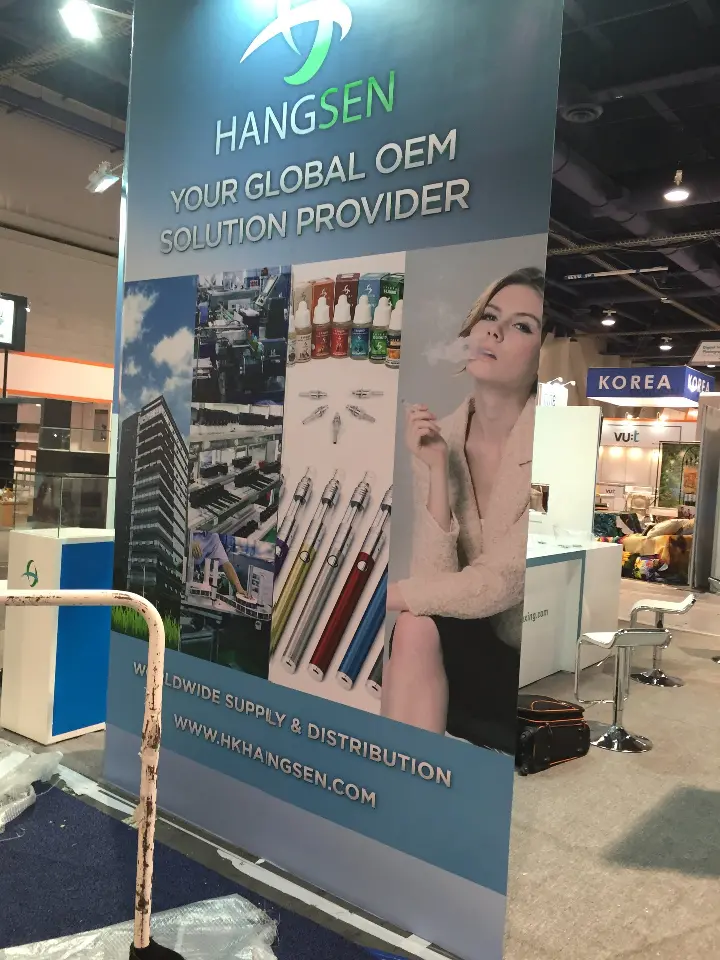 Tall HANGSEN portrait banner with a model and product imagery